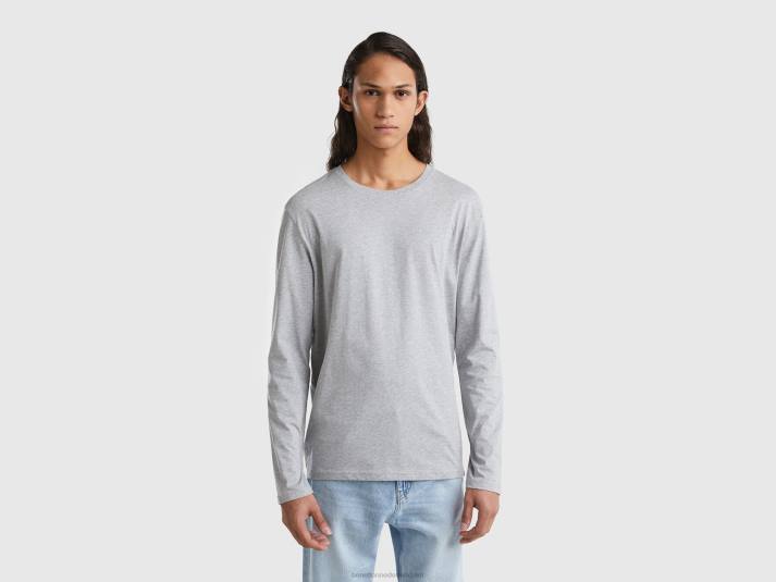 Heren Benetton T-shirt van puur katoen met lange mouwen lichtgrijs 4R621292