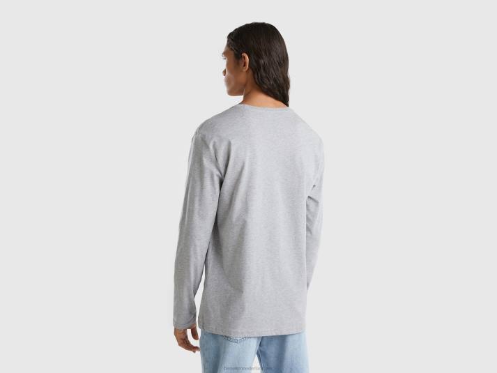 Heren Benetton T-shirt van puur katoen met lange mouwen lichtgrijs 4R621292