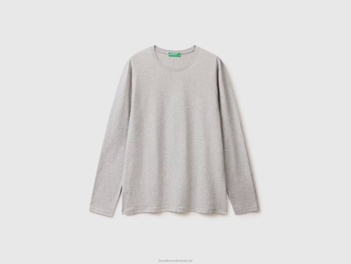 Heren Benetton T-shirt van puur katoen met lange mouwen lichtgrijs 4R621292