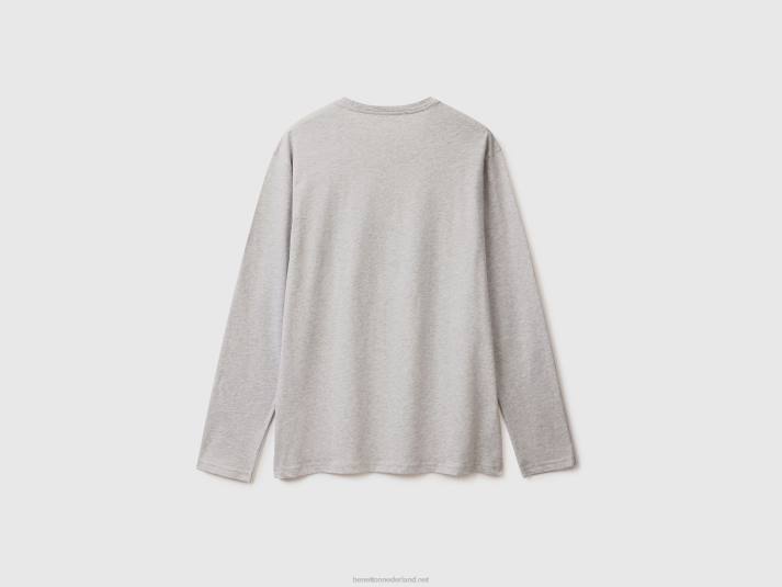 Heren Benetton T-shirt van puur katoen met lange mouwen lichtgrijs 4R621292