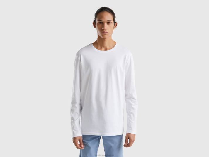 Heren Benetton T-shirt van puur katoen met lange mouwen wit 4R621282