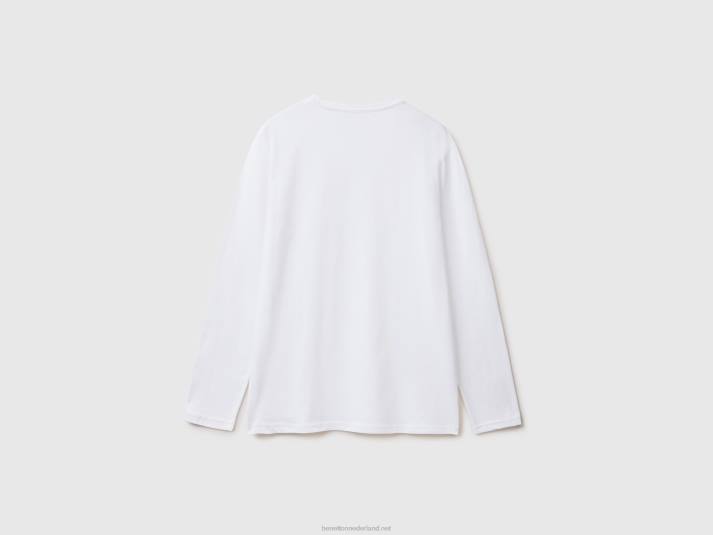 Heren Benetton T-shirt van puur katoen met lange mouwen wit 4R621282