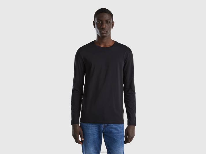 Heren Benetton T-shirt van puur katoen met lange mouwen zwart 4R621304
