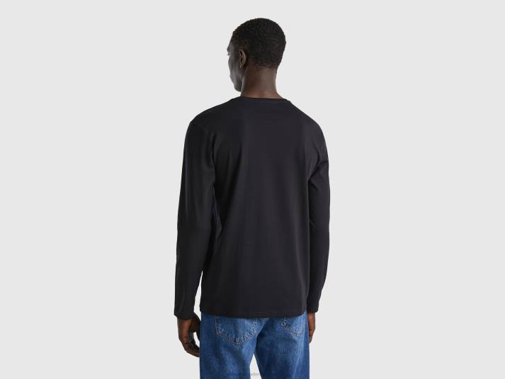 Heren Benetton T-shirt van puur katoen met lange mouwen zwart 4R621304