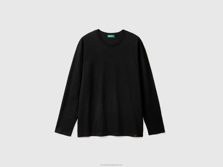 Heren Benetton T-shirt van puur katoen met lange mouwen zwart 4R621304