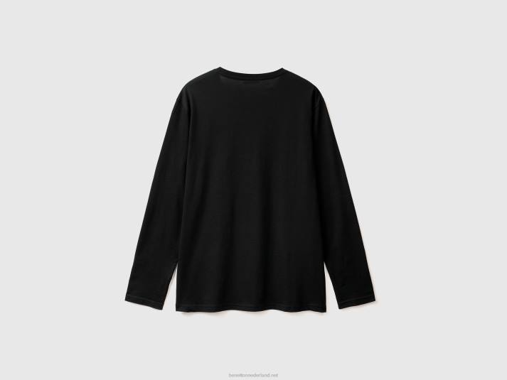 Heren Benetton T-shirt van puur katoen met lange mouwen zwart 4R621304