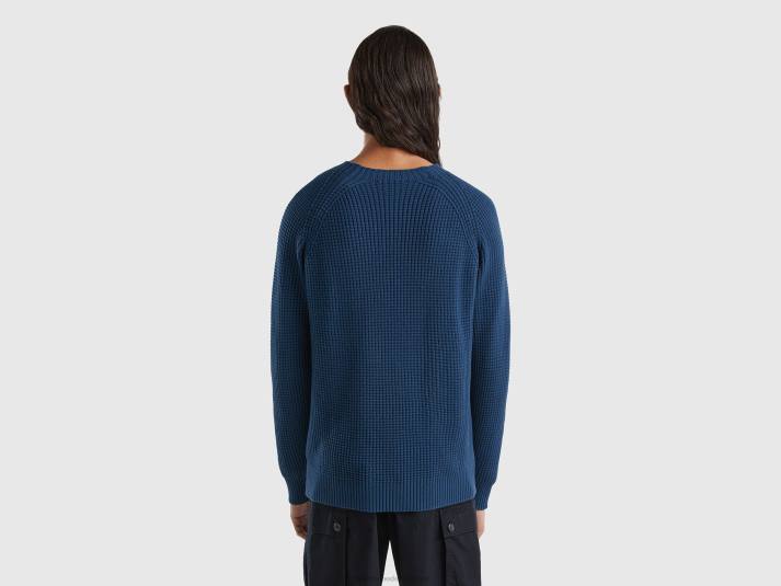Heren Benetton Trui van 100% katoen met ronde hals luchtmacht blauw 4R624397