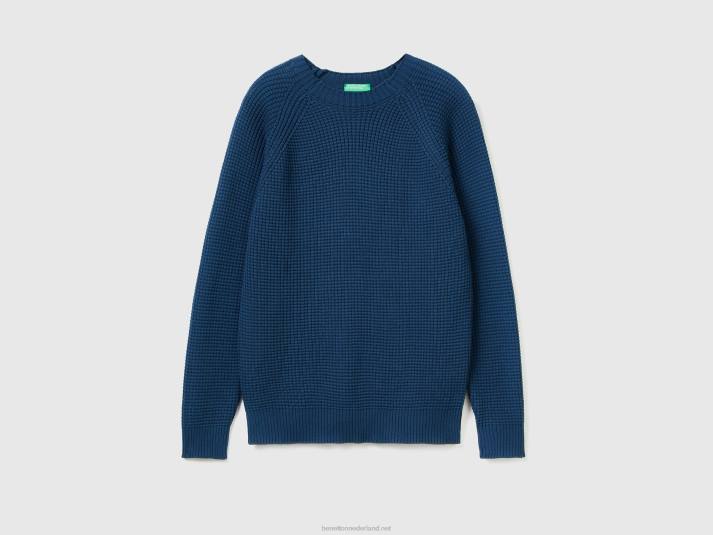 Heren Benetton Trui van 100% katoen met ronde hals luchtmacht blauw 4R624397