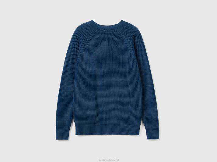 Heren Benetton Trui van 100% katoen met ronde hals luchtmacht blauw 4R624397