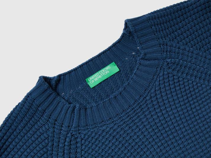 Heren Benetton Trui van 100% katoen met ronde hals luchtmacht blauw 4R624397