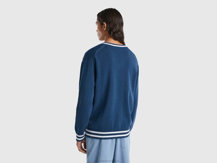 Heren Benetton Trui van 100% katoen met v-hals luchtmacht blauw 4R624396