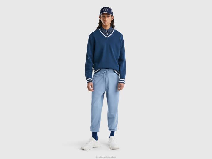 Heren Benetton Trui van 100% katoen met v-hals luchtmacht blauw 4R624396
