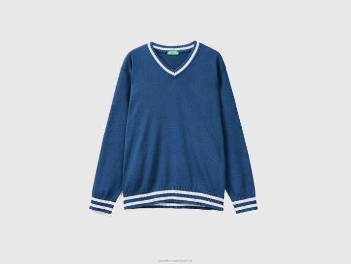 Heren Benetton Trui van 100% katoen met v-hals luchtmacht blauw 4R624396