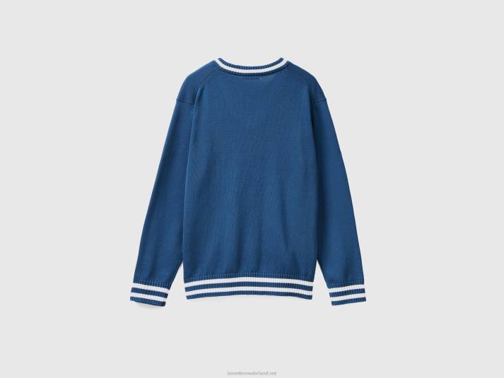 Heren Benetton Trui van 100% katoen met v-hals luchtmacht blauw 4R624396