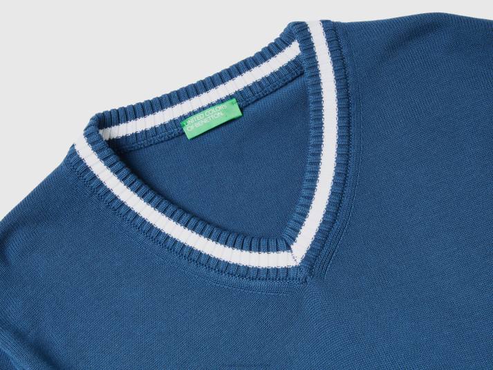 Heren Benetton Trui van 100% katoen met v-hals luchtmacht blauw 4R624396