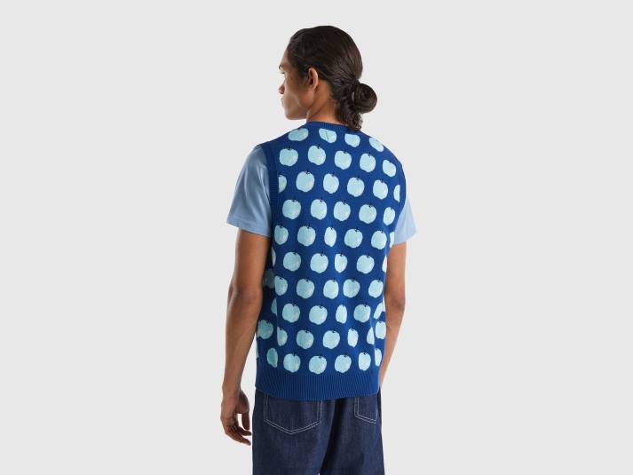 Heren Benetton blauw vest met appelpatroon blauw 4R624385