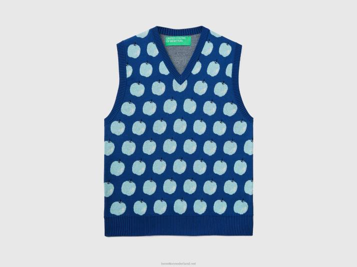 Heren Benetton blauw vest met appelpatroon blauw 4R624385