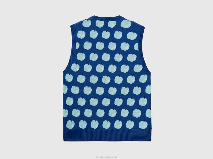 Heren Benetton blauw vest met appelpatroon blauw 4R624385