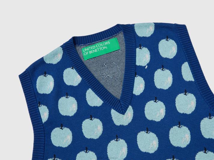 Heren Benetton blauw vest met appelpatroon blauw 4R624385