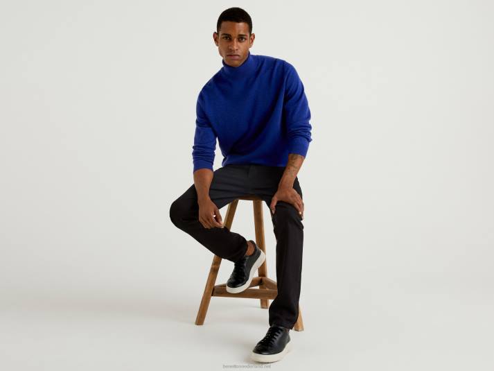 Heren Benetton blauwe coltrui van zuivere merinowol blauw 4R621178