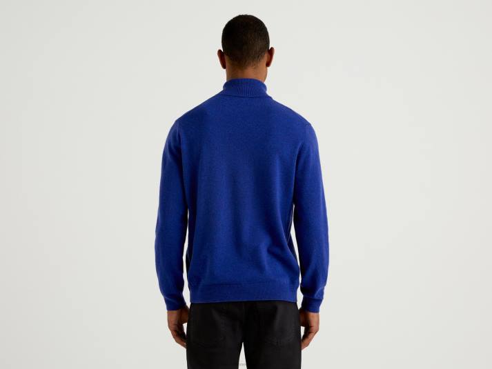 Heren Benetton blauwe coltrui van zuivere merinowol blauw 4R624415