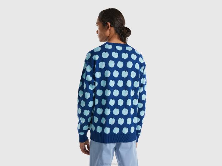 Heren Benetton blauwe trui met appelpatroon blauw 4R624407