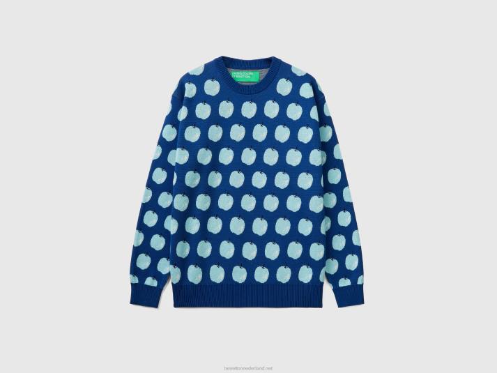 Heren Benetton blauwe trui met appelpatroon blauw 4R624407