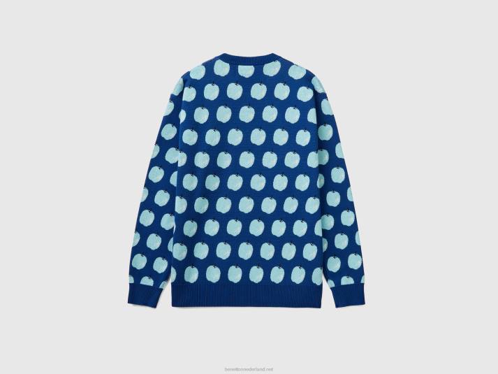 Heren Benetton blauwe trui met appelpatroon blauw 4R624407