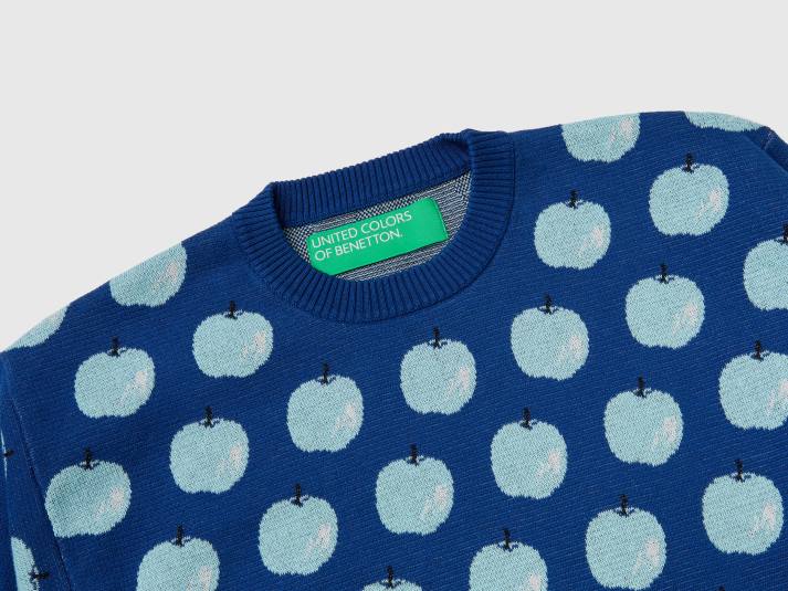 Heren Benetton blauwe trui met appelpatroon blauw 4R624407