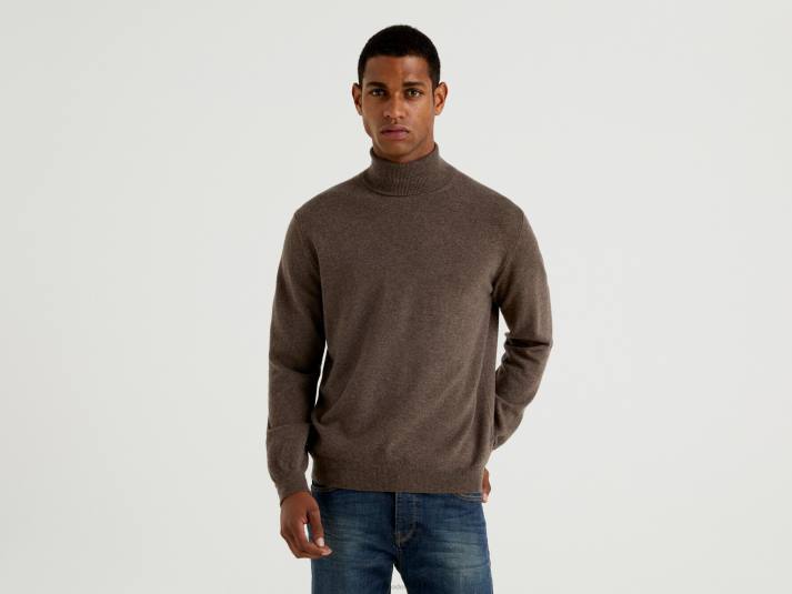 Heren Benetton bruine coltrui van zuivere merinowol bruin 4R626043