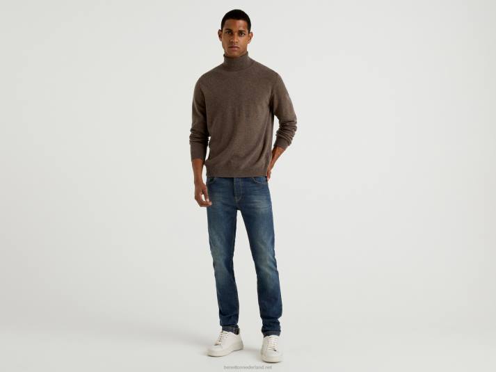 Heren Benetton bruine coltrui van zuivere merinowol bruin 4R626043
