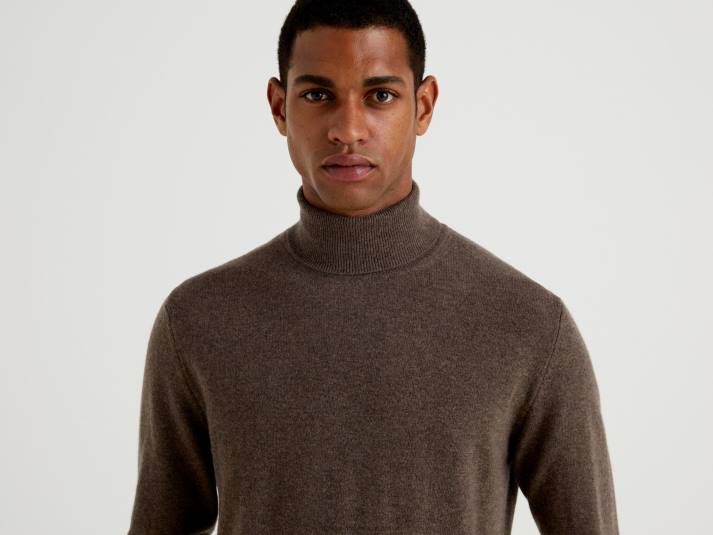 Heren Benetton bruine coltrui van zuivere merinowol bruin 4R626043