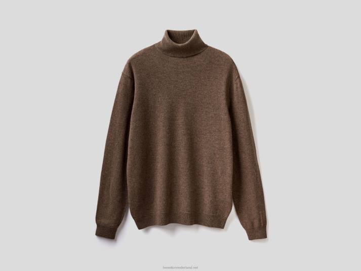 Heren Benetton bruine coltrui van zuivere merinowol bruin 4R626043