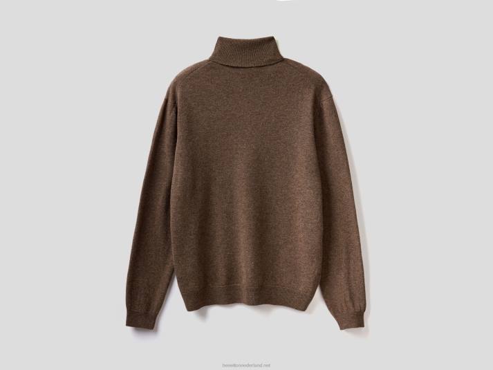 Heren Benetton bruine coltrui van zuivere merinowol bruin 4R626043