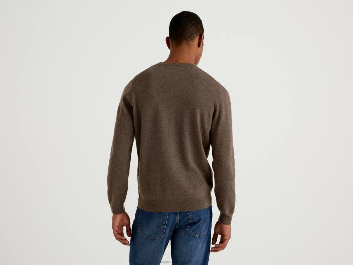 Heren Benetton bruine trui met ronde hals van zuivere merinowol bruin 4R621179