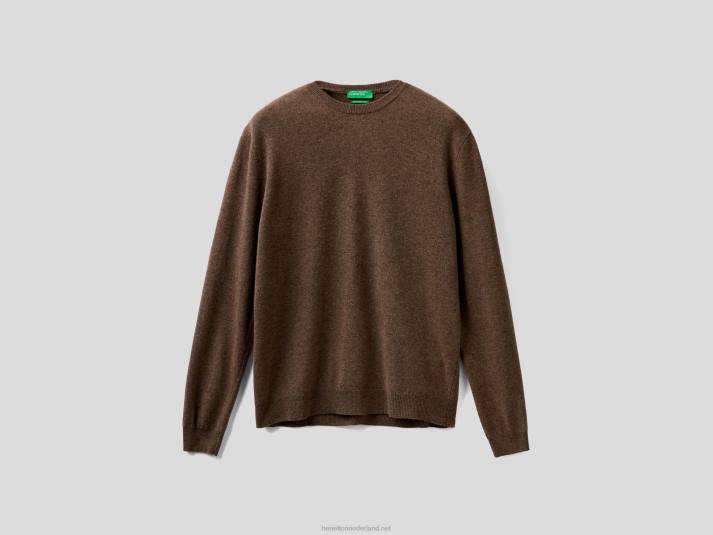 Heren Benetton bruine trui met ronde hals van zuivere merinowol bruin 4R624416