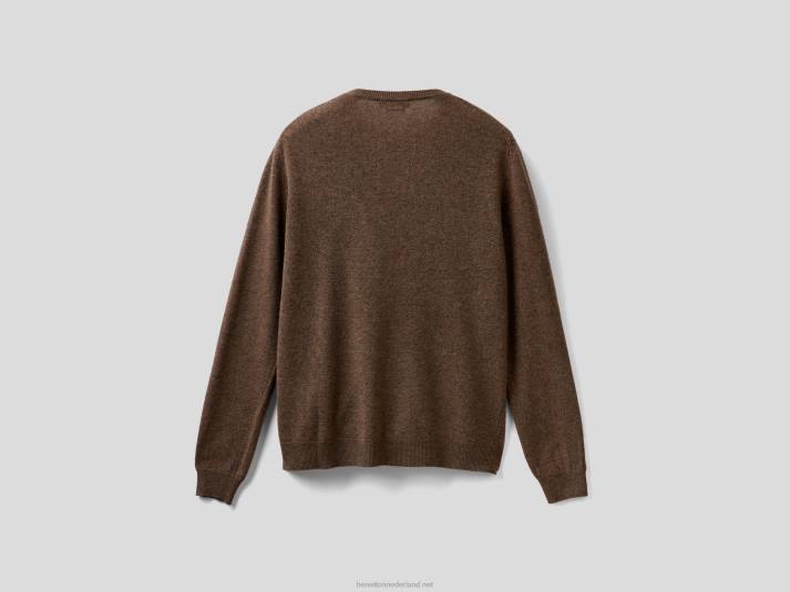 Heren Benetton bruine trui met ronde hals van zuivere merinowol bruin 4R624416