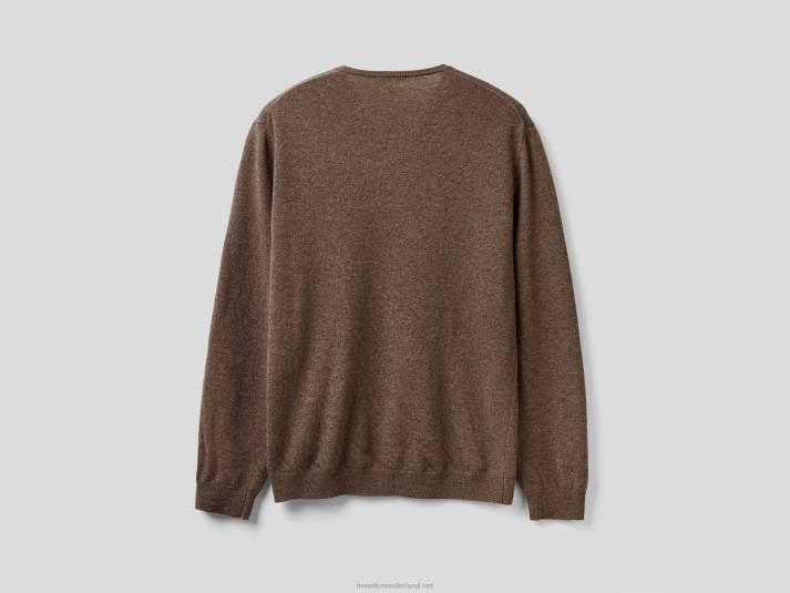 Heren Benetton bruine trui met v-hals van zuivere merinowol bruin 4R626039