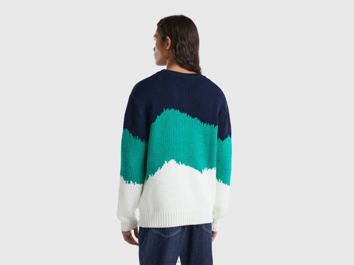 Heren Benetton colourblock trui groente 4R624392