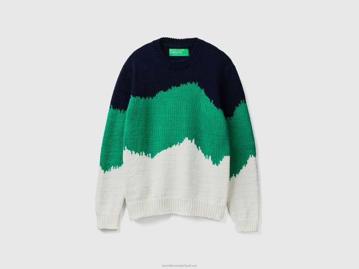 Heren Benetton colourblock trui groente 4R624392