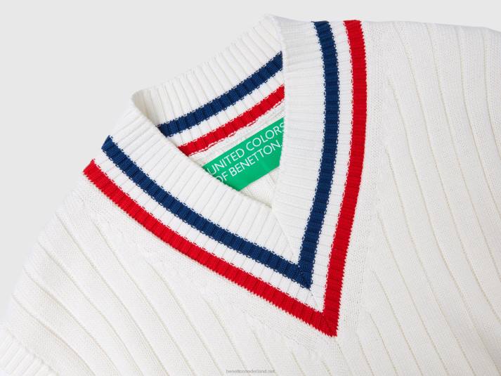 Heren Benetton crèmewit vest van puur katoen romig wit 4R621114