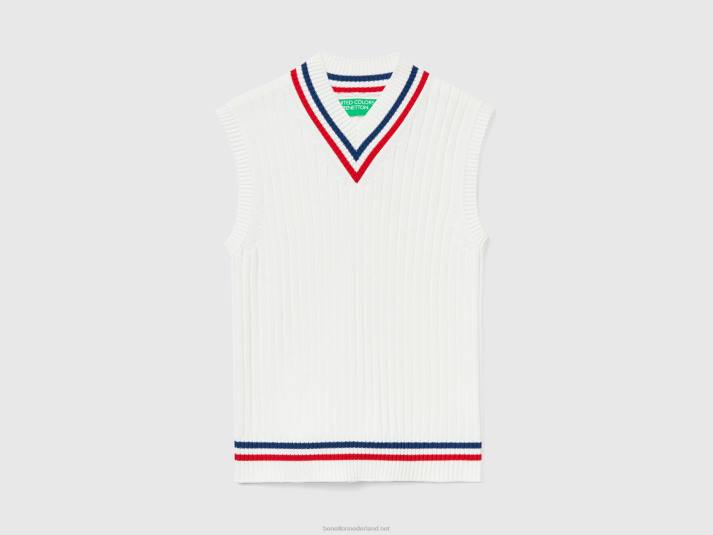 Heren Benetton crèmewit vest van puur katoen romig wit 4R624370