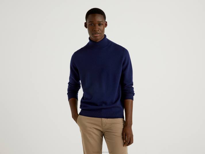 Heren Benetton donkerblauwe coltrui van zuivere merinowol donkerblauw 4R624420