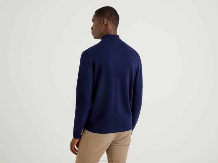 Heren Benetton donkerblauwe coltrui van zuivere merinowol donkerblauw 4R624420