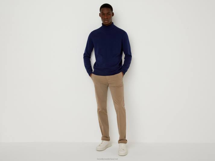 Heren Benetton donkerblauwe coltrui van zuivere merinowol donkerblauw 4R624420