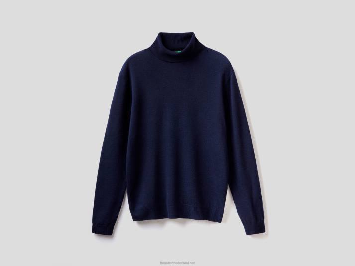 Heren Benetton donkerblauwe coltrui van zuivere merinowol donkerblauw 4R624420