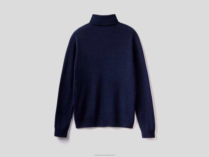 Heren Benetton donkerblauwe coltrui van zuivere merinowol donkerblauw 4R624420