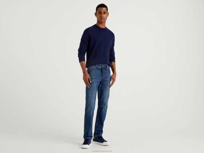 Heren Benetton donkerblauwe trui met ronde hals van zuivere merinowol donkerblauw 4R626041