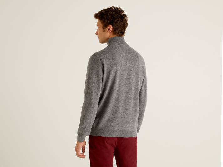 Heren Benetton donkergrijze coltrui van zuivere merinowol grijs 4R626042
