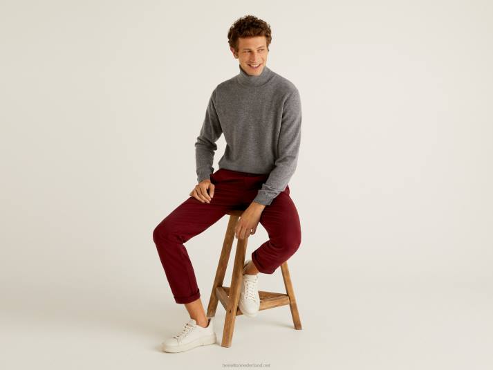 Heren Benetton donkergrijze coltrui van zuivere merinowol grijs 4R626042